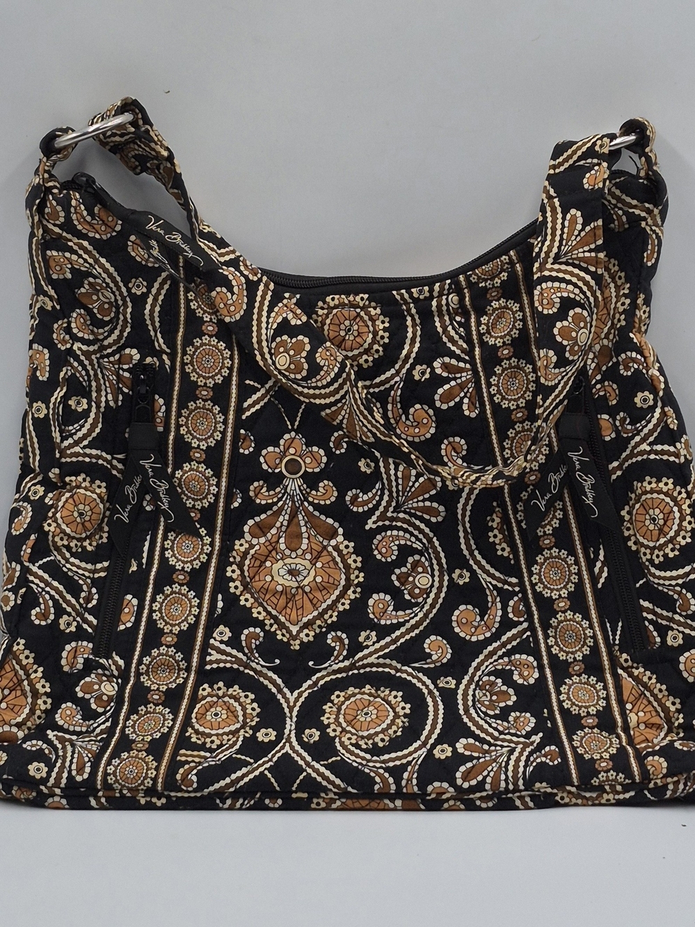 Vera Bradley Olivia Hobo Bag Caffe Latte Quilted Cotton Paisley Shoulder Purse